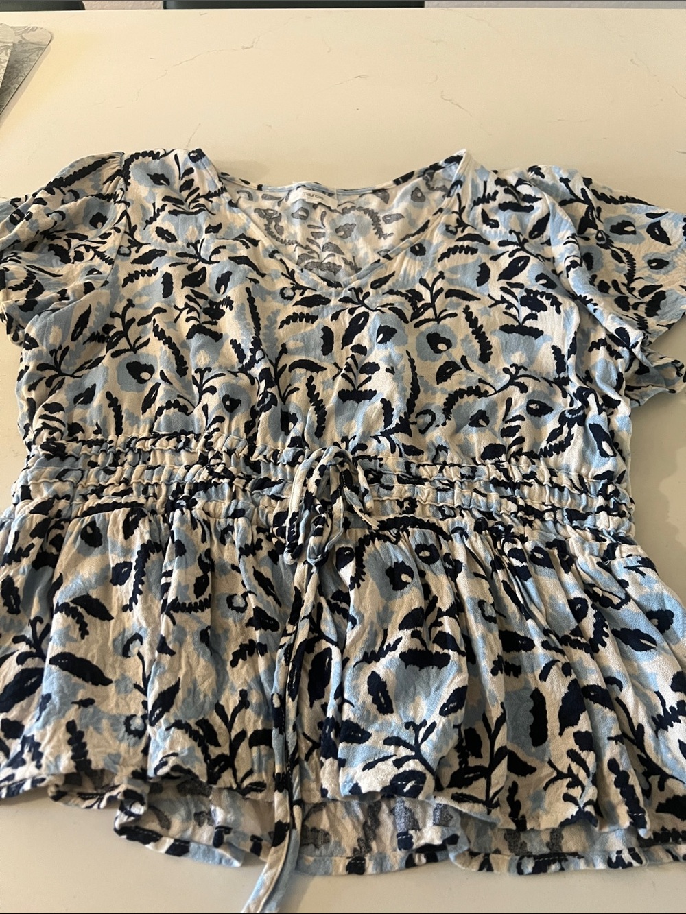 Maurices Light Blue Floral Smocked Waist Peplum Top Cottagecore Boho